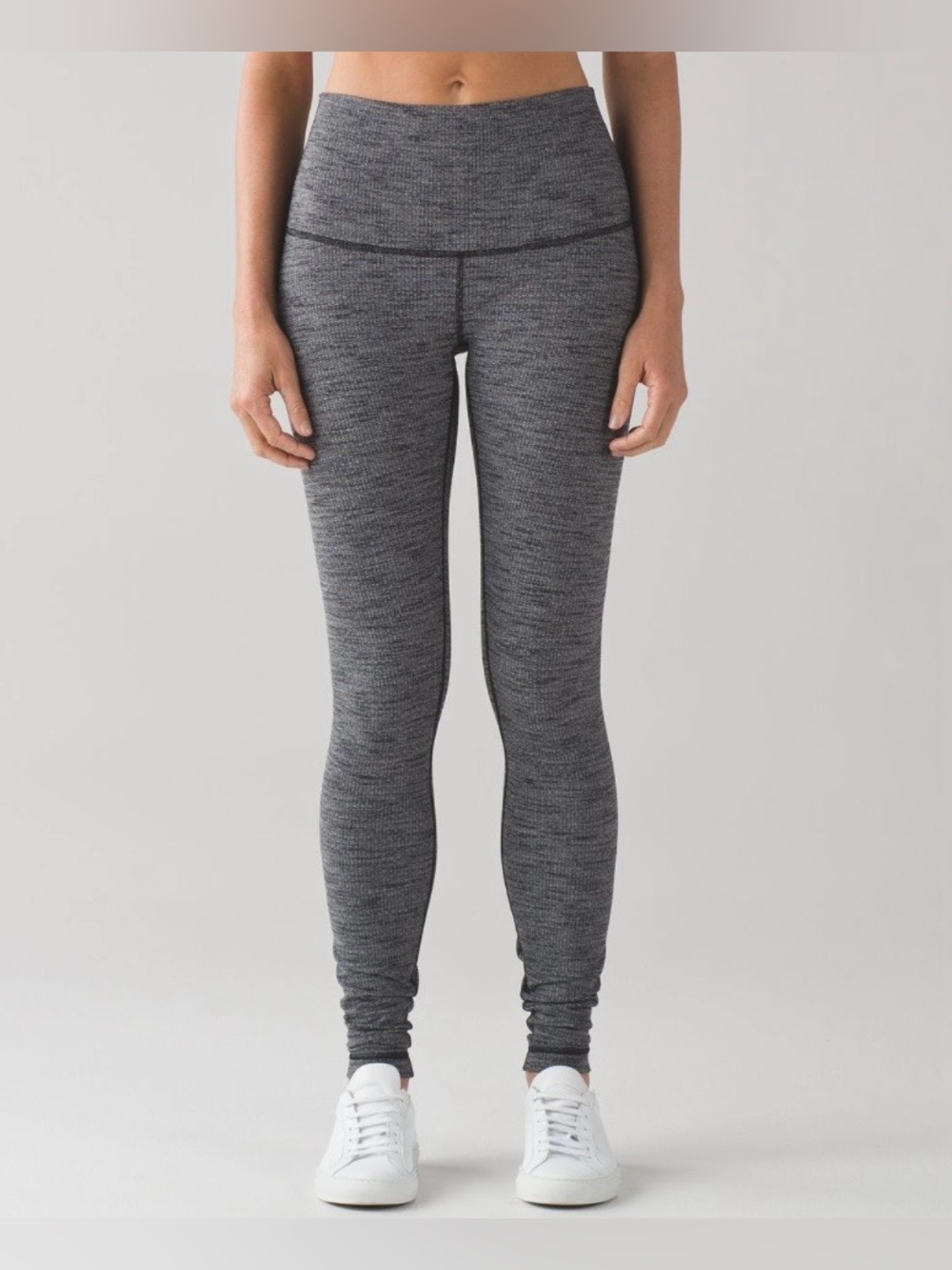 Lululemon Wunder Under Knit High Rise Luon Variegated Leggings 29” Black Gray 6